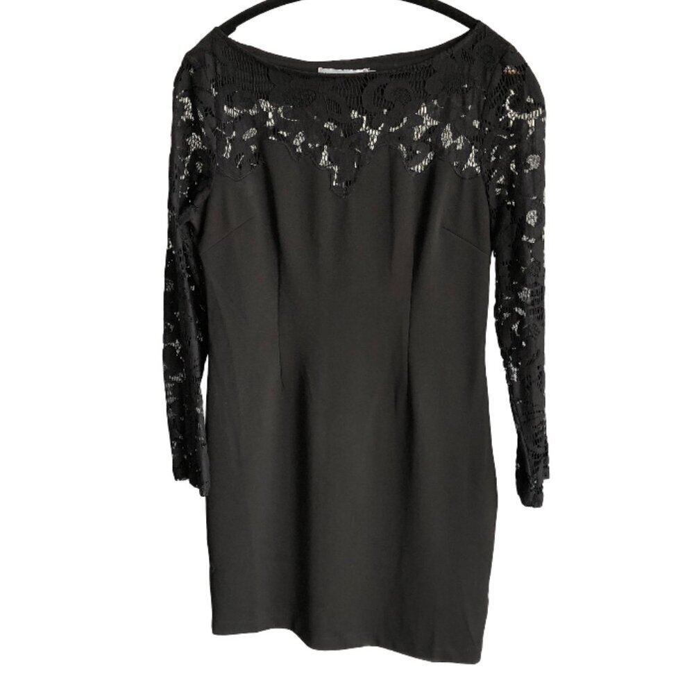 JAUNE ROUGE PARIS Women's Black Lace Dress Long Sleeve Boat Neck Goth, Medium
